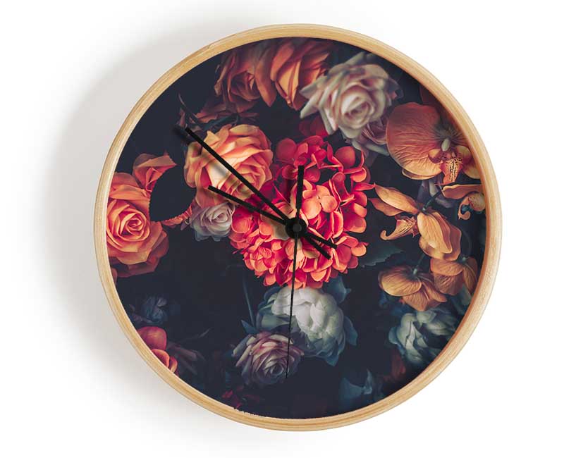 Autumn Coloure Flowers Clock - Wallart-Direct UK