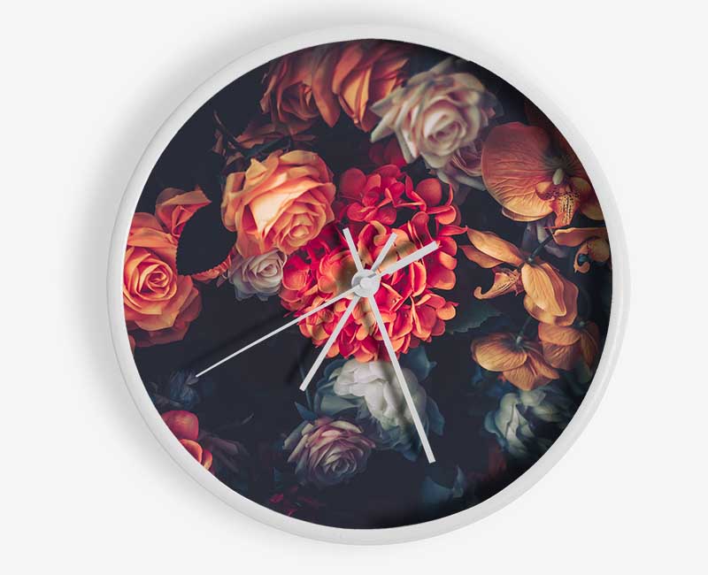 Autumn Coloure Flowers Clock - Wallart-Direct UK