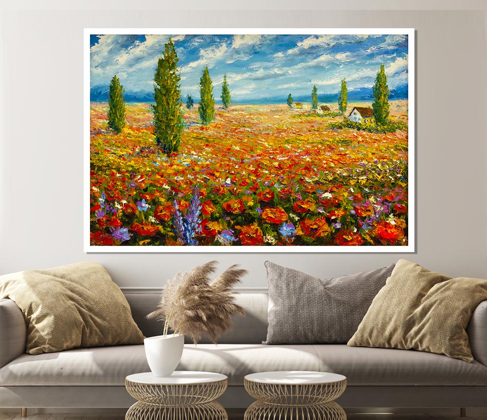 Field Of Trees And Flowers Print Poster Wall Art