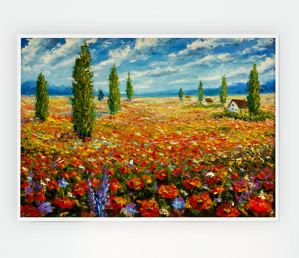 Field Of Trees And Flowers Print Poster Wall Art