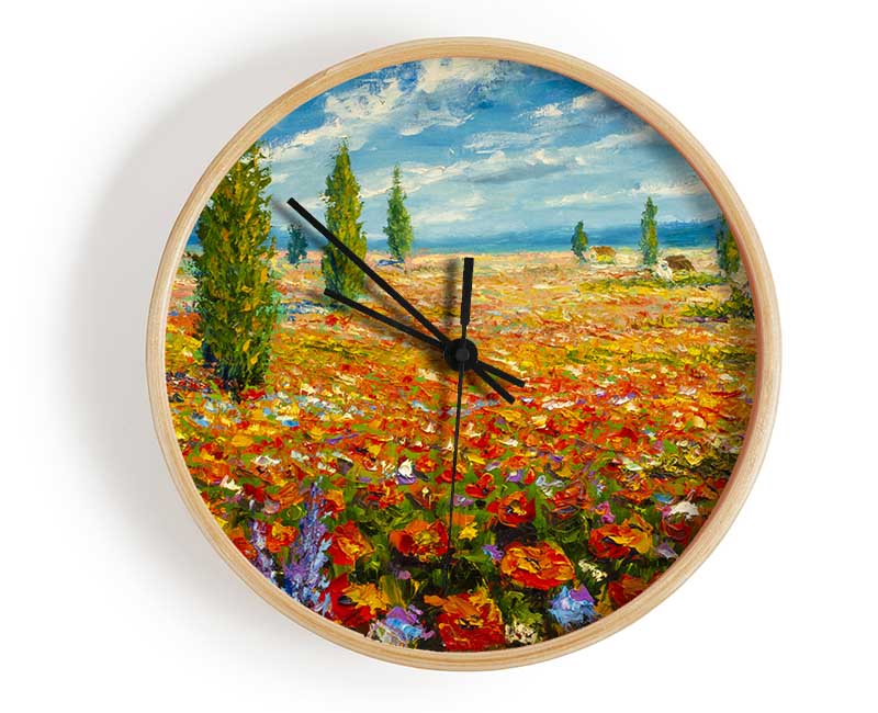 Field Of Trees And Flowers Clock - Wallart-Direct UK