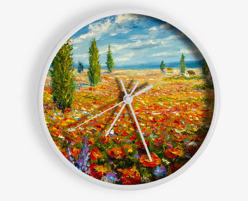 Field Of Trees And Flowers Clock - Wallart-Direct UK