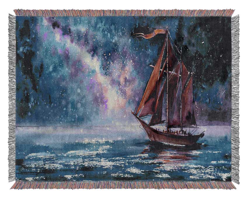 The Boat To The Universe Woven Blanket