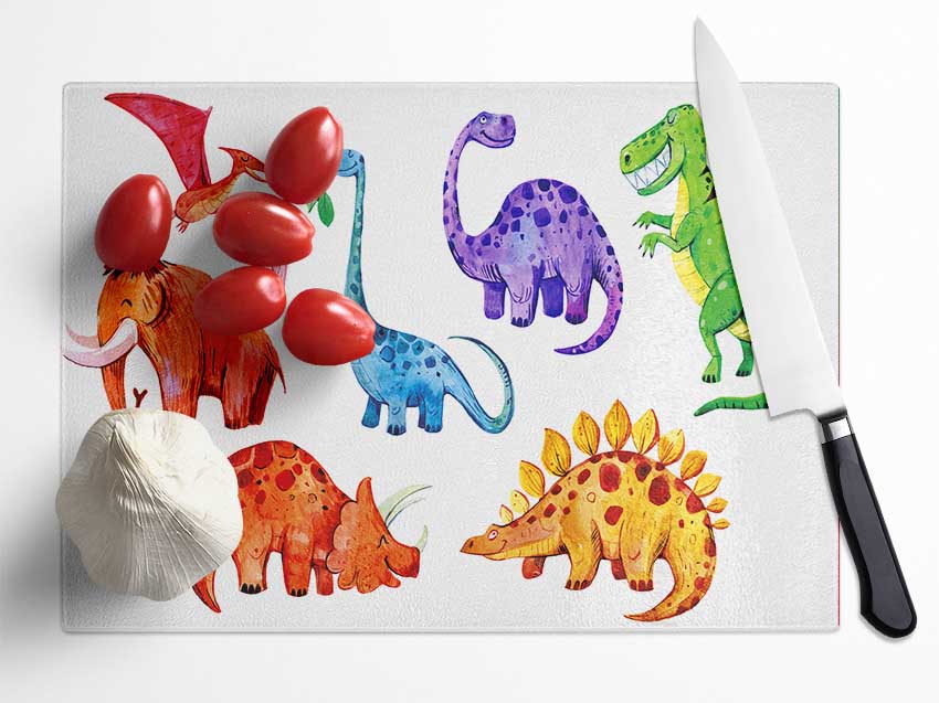 Dinosaur Assortment Glass Chopping Board