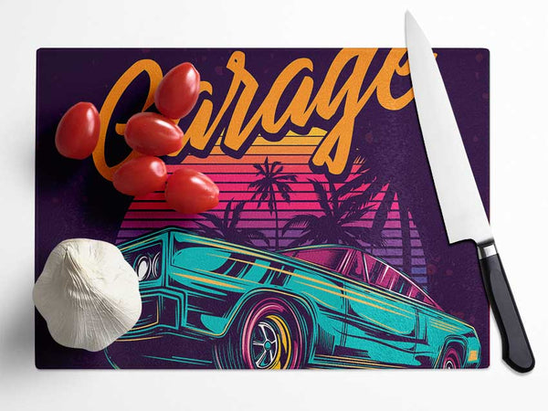 Fast Garage Cars Glass Chopping Board