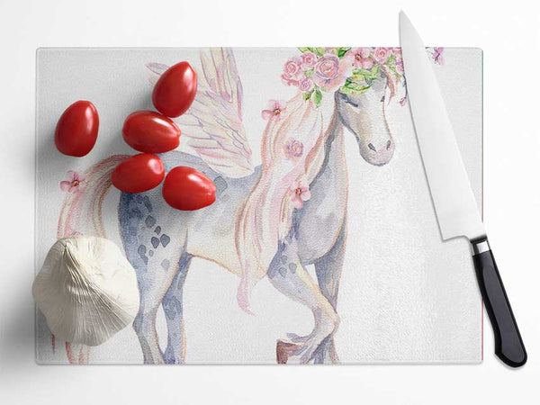 Unicorn Head Flowers Glass Chopping Board