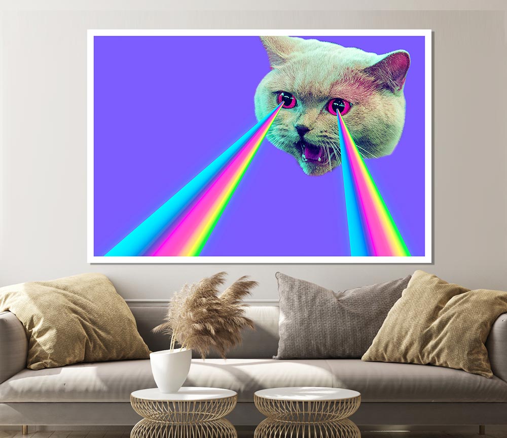 Cat Lazer Beam Print Poster Wall Art