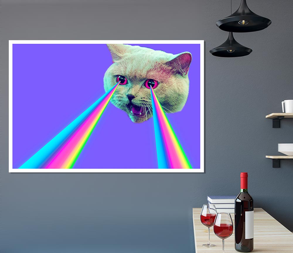 Cat Lazer Beam Print Poster Wall Art