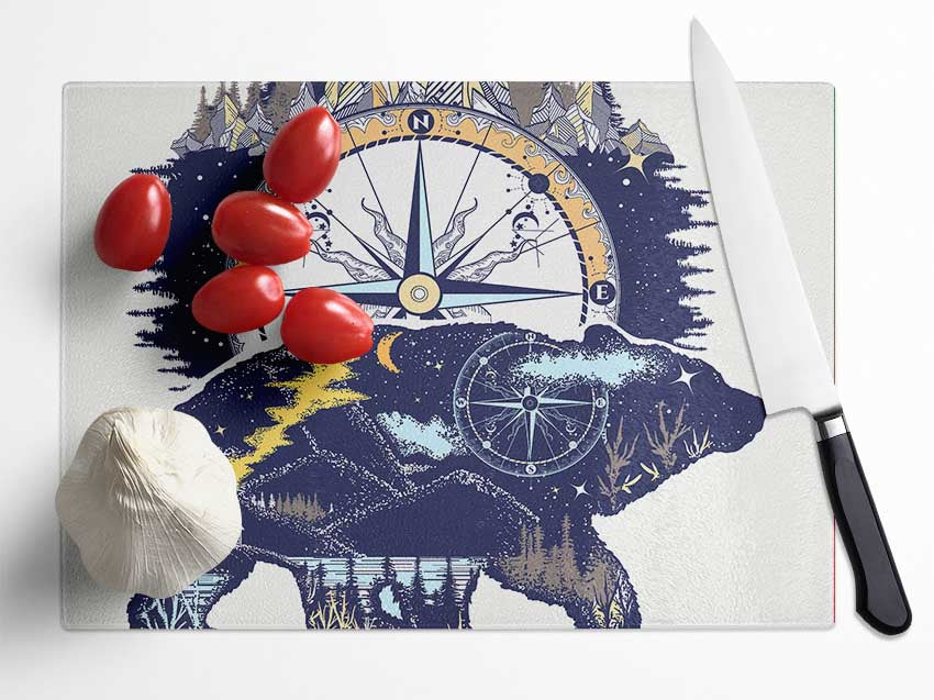 Bear Compass Glass Chopping Board