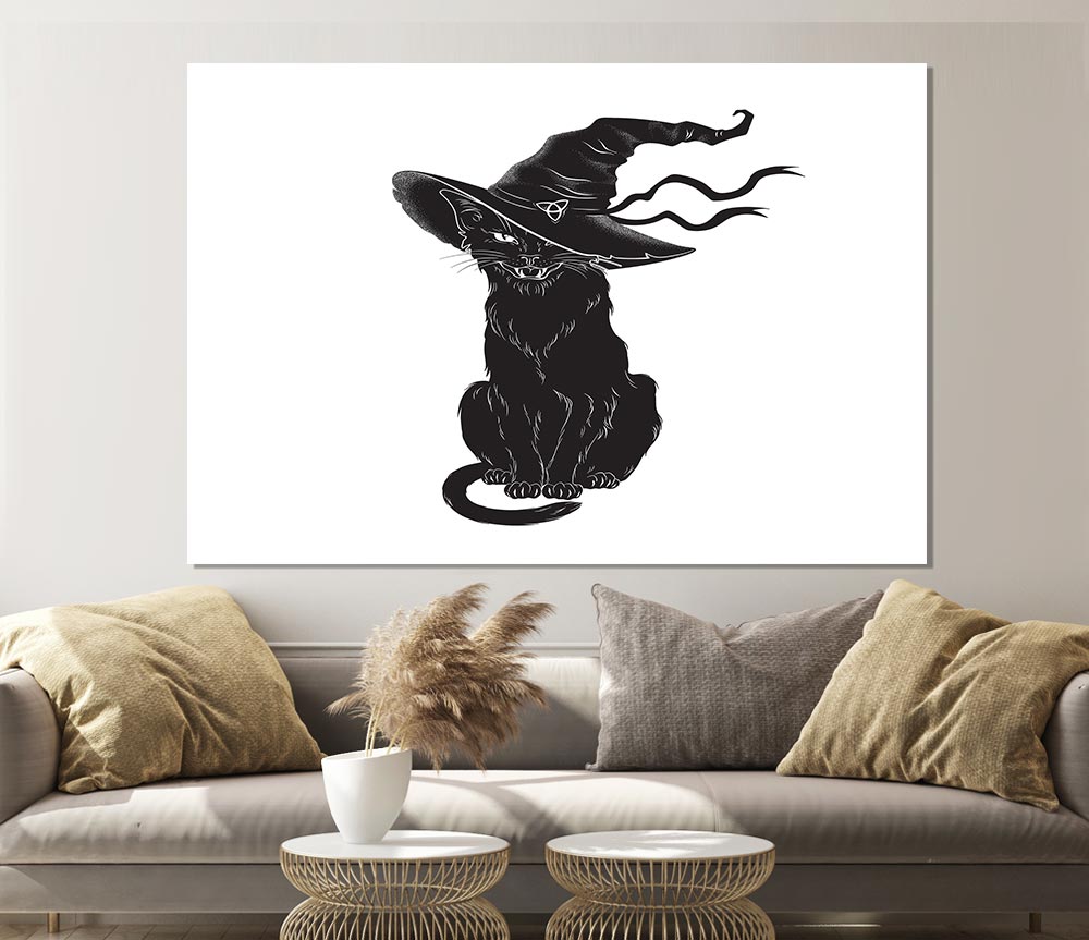 Black Cat Witches Hat Print Poster Wall Art