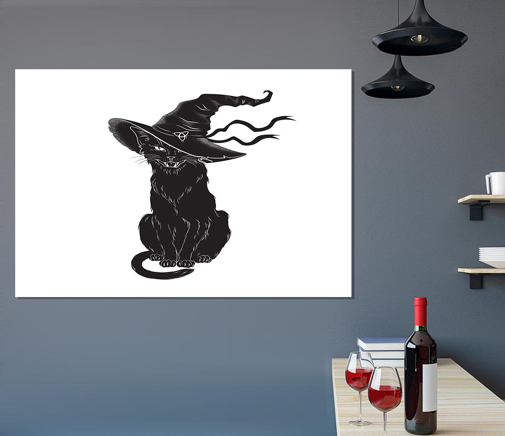 Black Cat Witches Hat Print Poster Wall Art