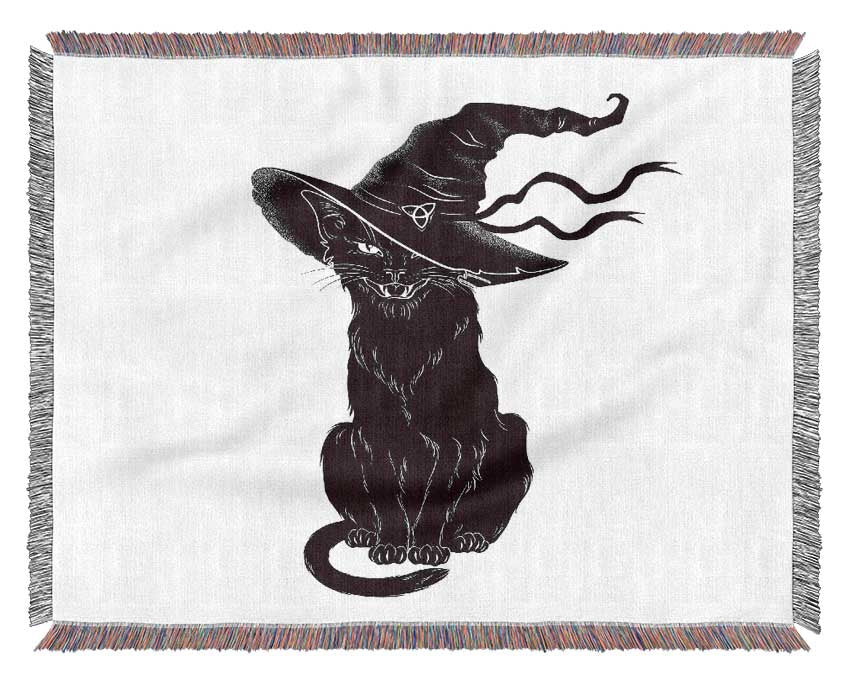 Black Cat Witches Hat Woven Blanket