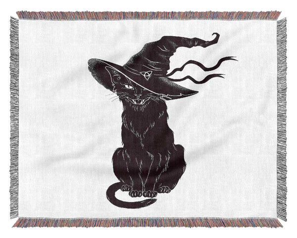 Black Cat Witches Hat Woven Blanket