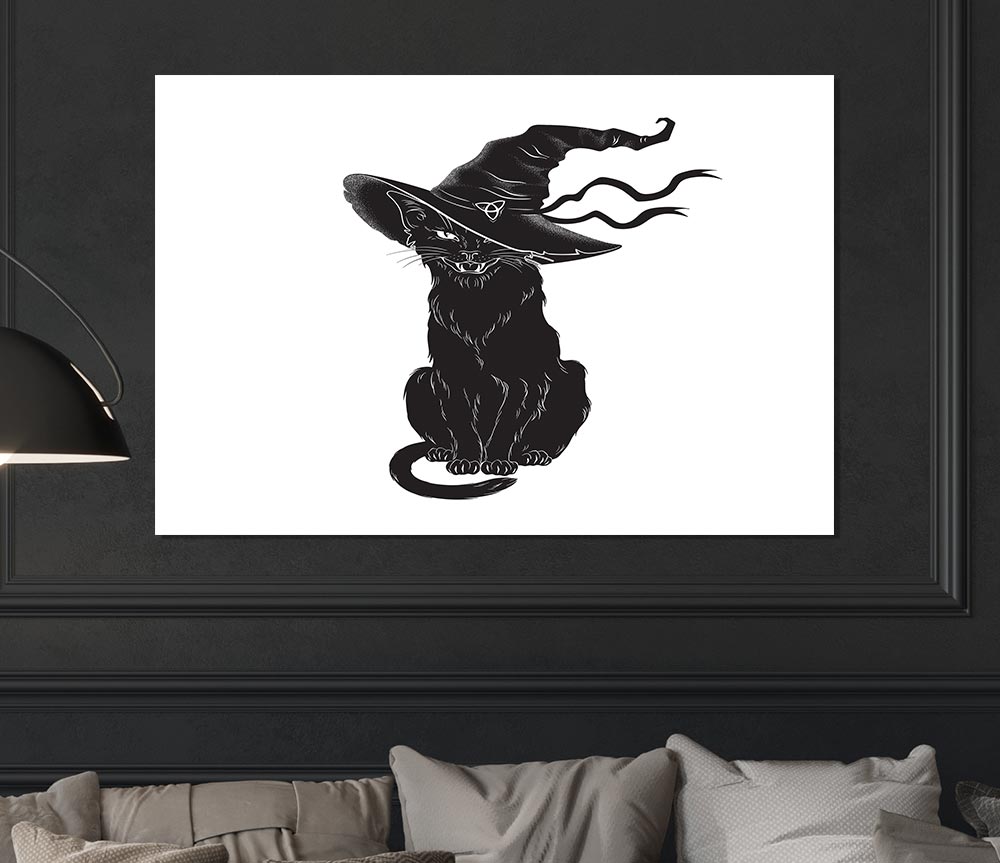 Black Cat Witches Hat Print Poster Wall Art