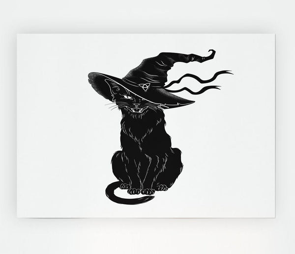 Black Cat Witches Hat Print Poster Wall Art