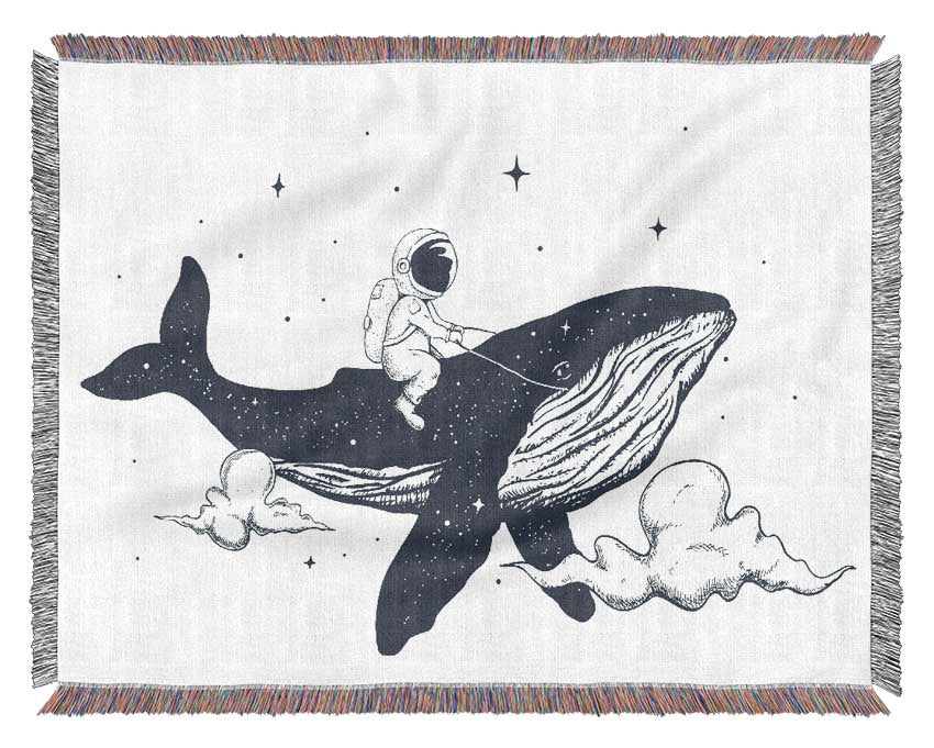 Astronaught On A Whale Woven Blanket