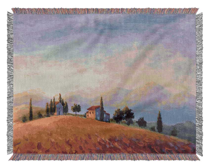 Farm On The Countryside Hill Woven Blanket