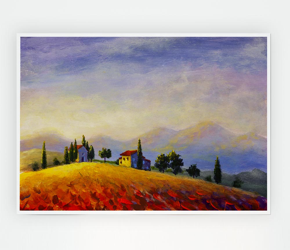 Farm On The Countryside Hill Print Poster Wall Art