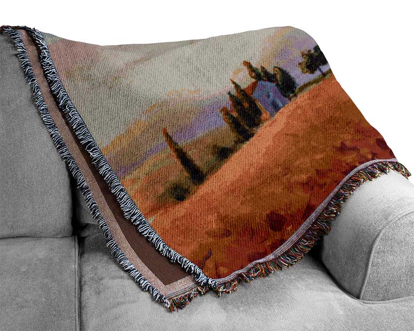 Farm On The Countryside Hill Woven Blanket