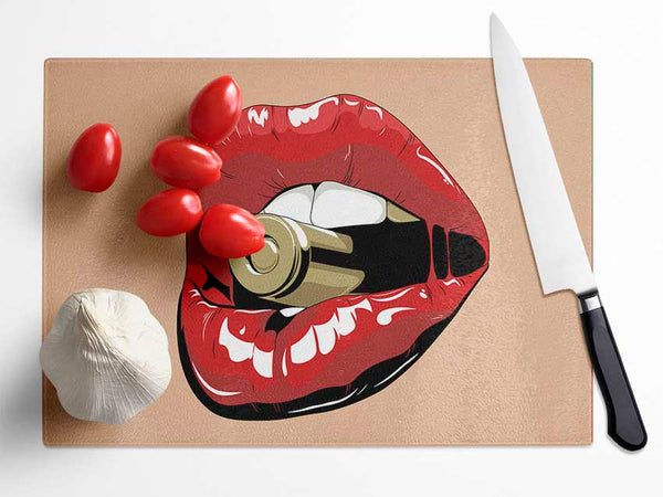 Red Lips On Bullet Glass Chopping Board