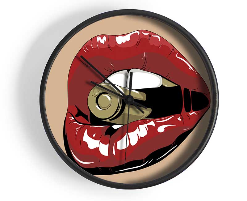 Red Lips On Bullet Clock - Wallart-Direct UK