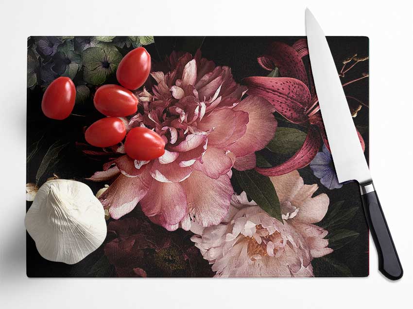 Flower Arrangement Dusk Glass Chopping Board