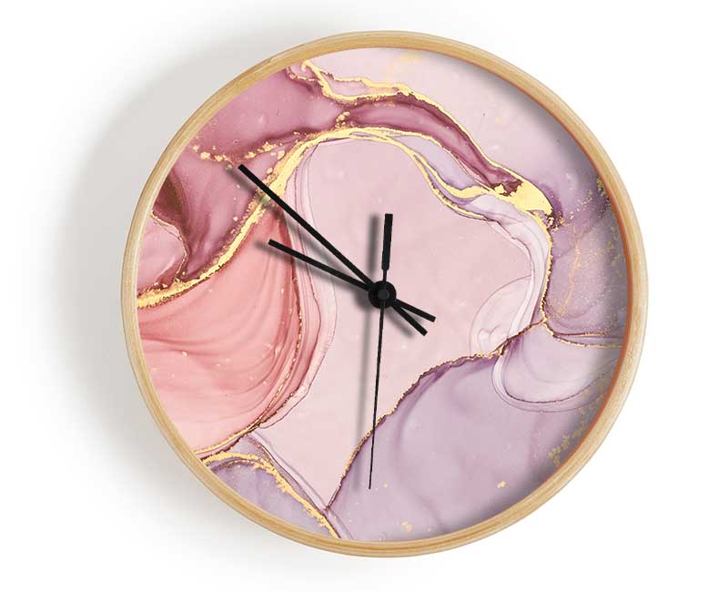 Oil Paint Pink And Gold Clock - Wallart-Direct UK