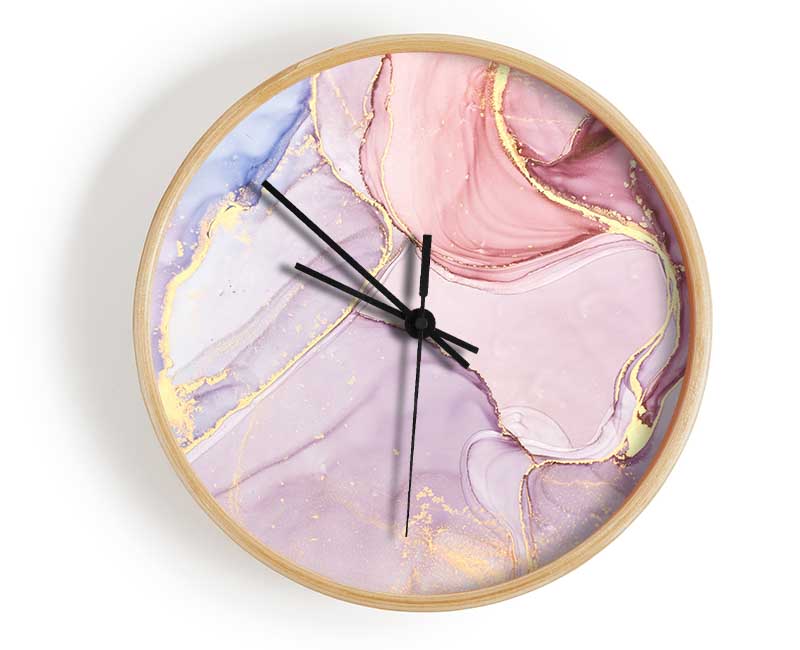 Oil Paint Lilac And Gold Clock - Wallart-Direct UK