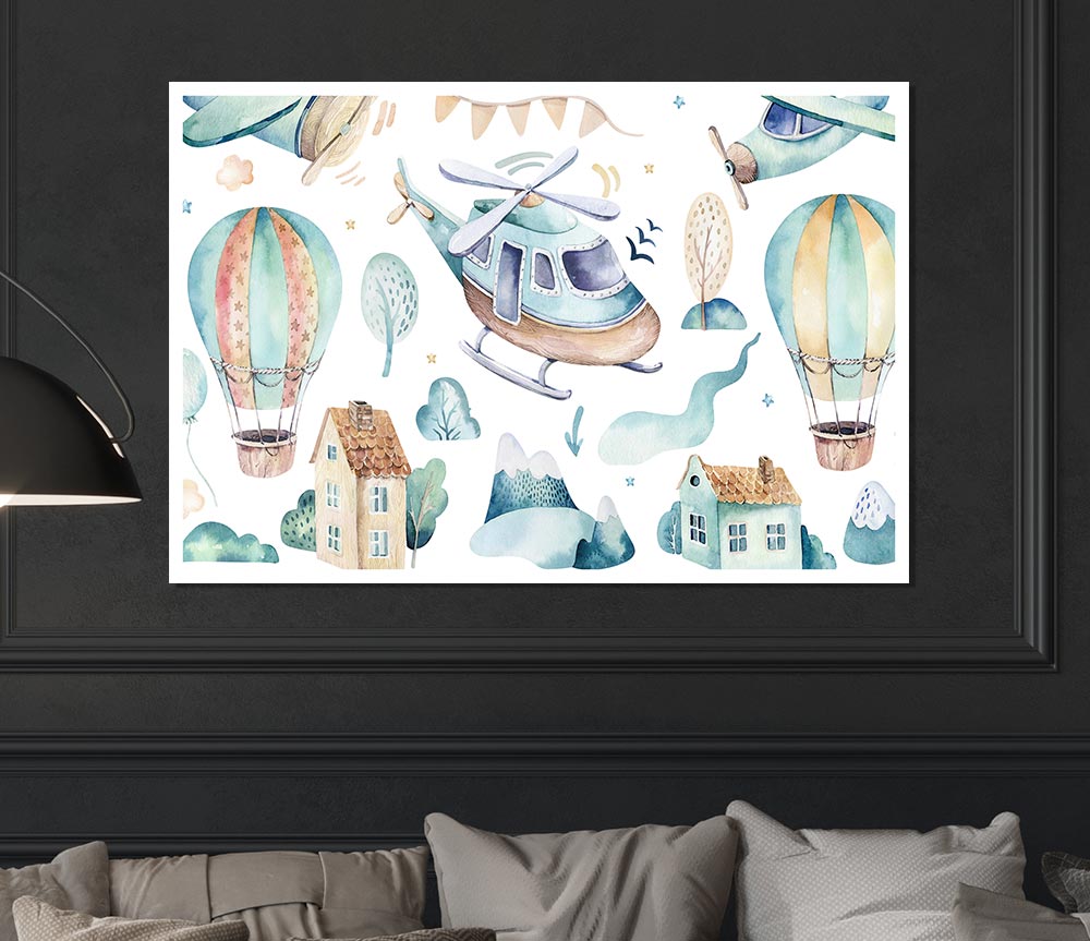 Watercolour Helicopter Print Poster Wall Art