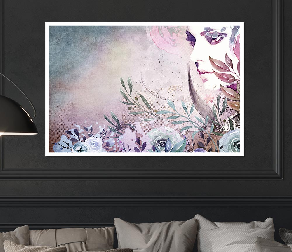 Floral Watercolour Woman Print Poster Wall Art