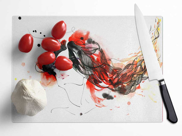 Woman In Ink And Red Glass Chopping Board