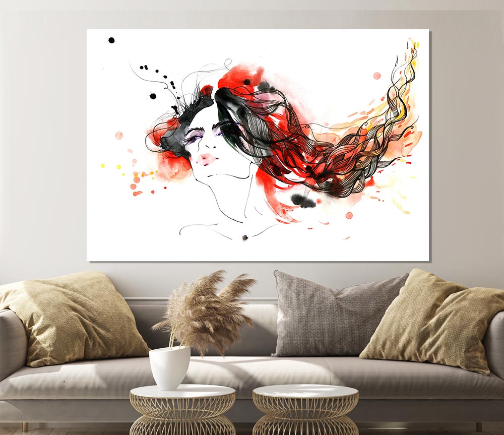 Woman In Ink And Red Print Poster Wall Art