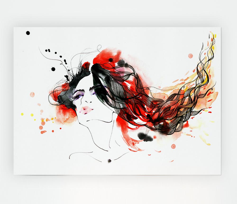 Woman In Ink And Red Print Poster Wall Art