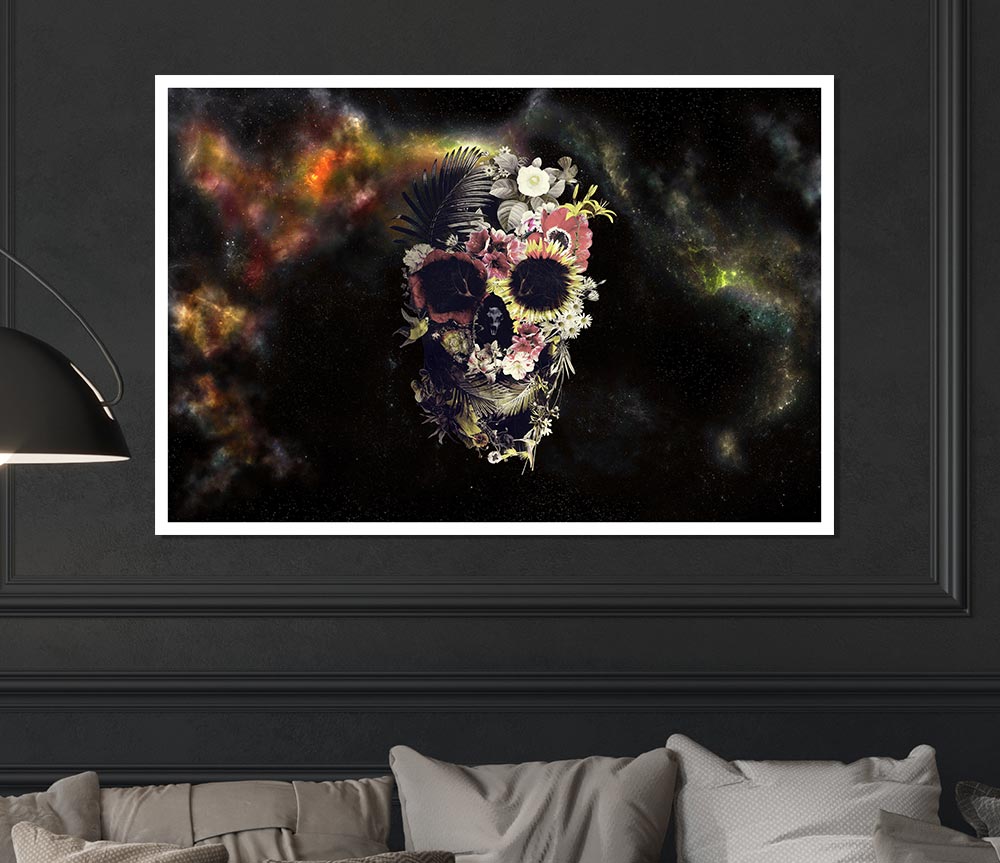 Flower Skull Print Poster Wall Art