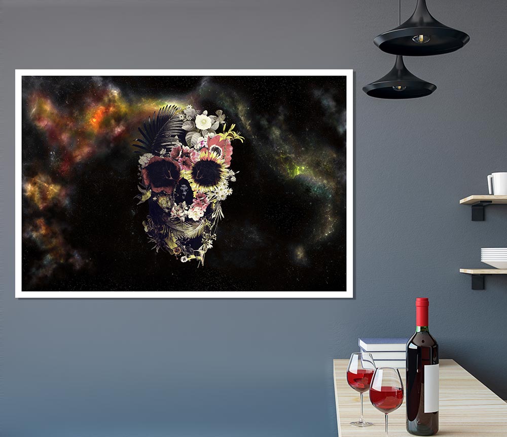 Flower Skull Print Poster Wall Art