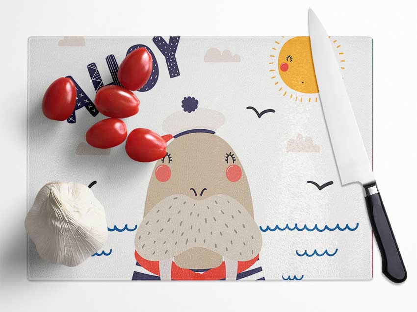 Ahoy Walrus Glass Chopping Board