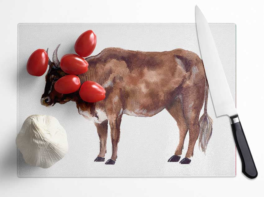 Big Brown Cow Glass Chopping Board