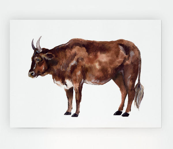 Big Brown Cow Print Poster Wall Art