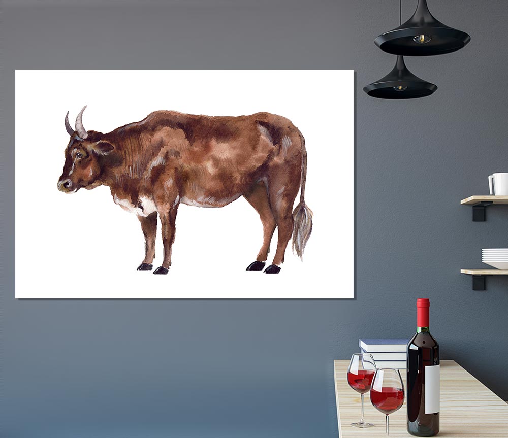 Big Brown Cow Print Poster Wall Art