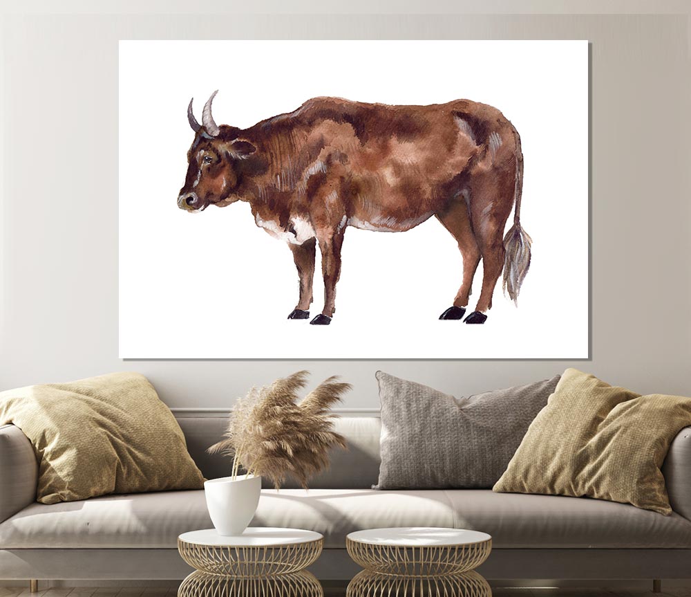 Big Brown Cow Print Poster Wall Art