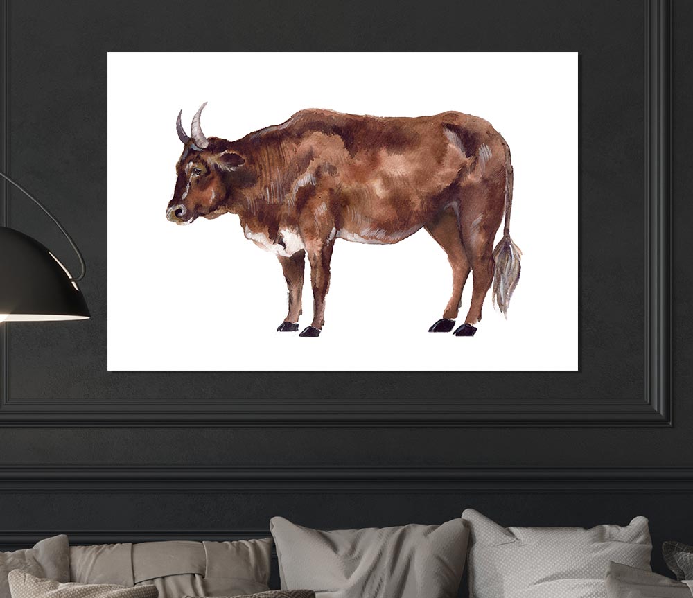 Big Brown Cow Print Poster Wall Art