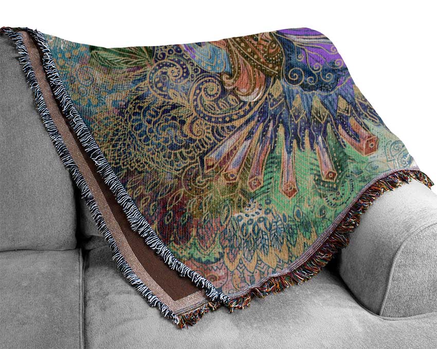 Green Pattern Woman Woven Blanket