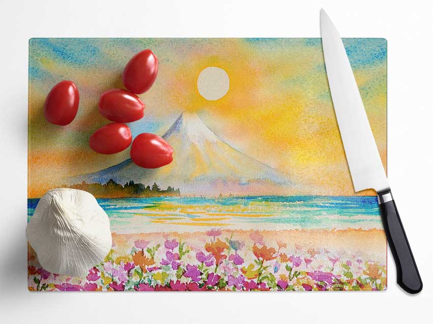 Sun Over The Volcano Glass Chopping Board