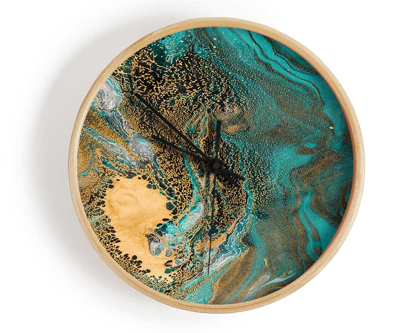 Turquoise And Teal Oil Flow Clock - Wallart-Direct UK