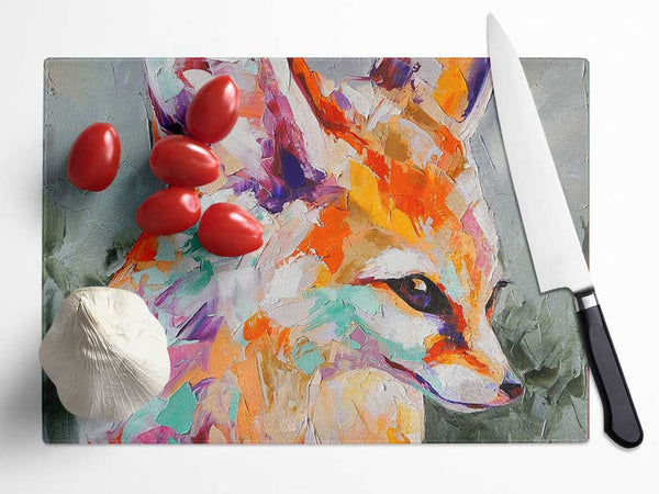 Vibrant Fox Painting Glass Chopping Board