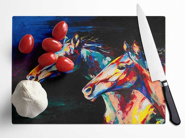 Two Running Horses Glass Chopping Board