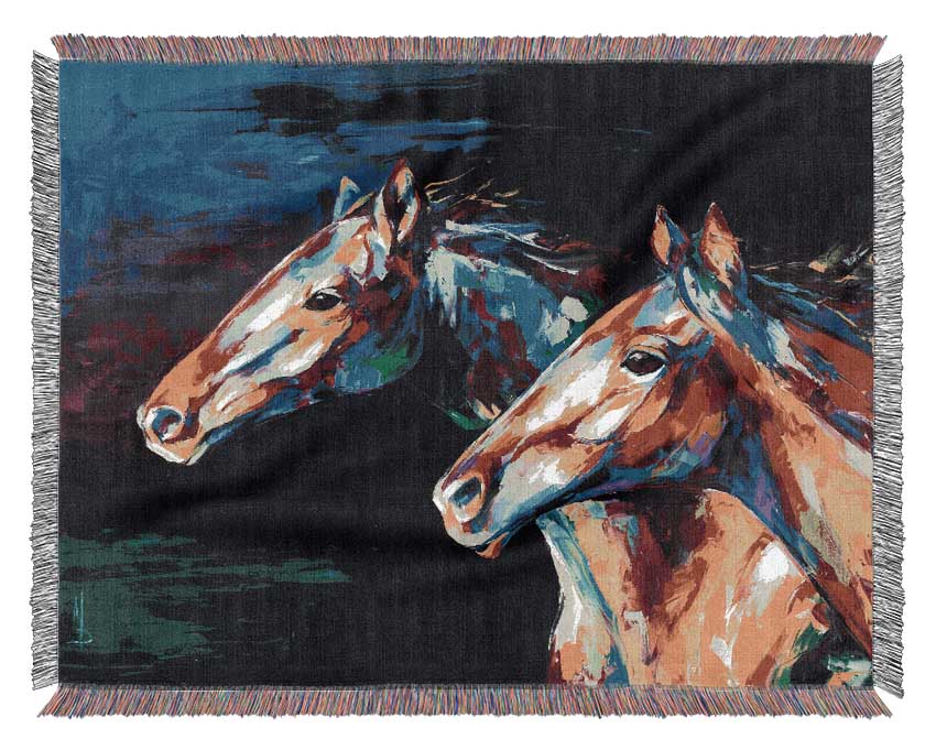 Two Running Horses Woven Blanket