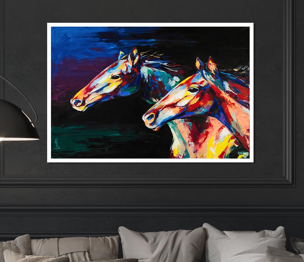 Two Running Horses Print Poster Wall Art