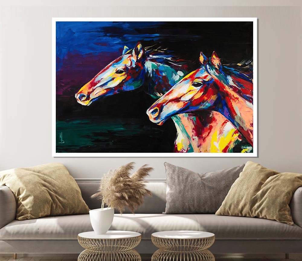 Two Running Horses Print Poster Wall Art