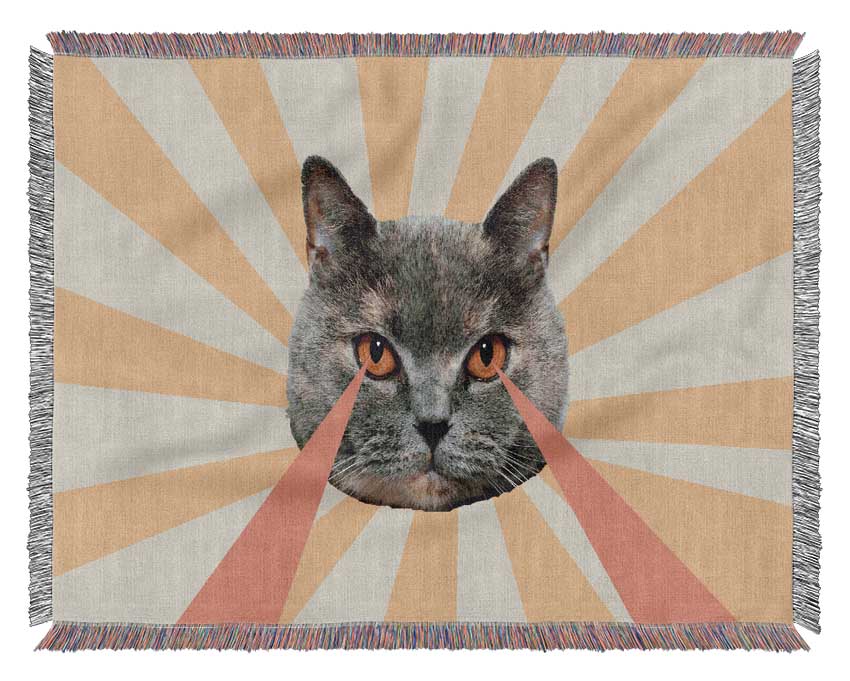 Cat Lazer Eyes Woven Blanket